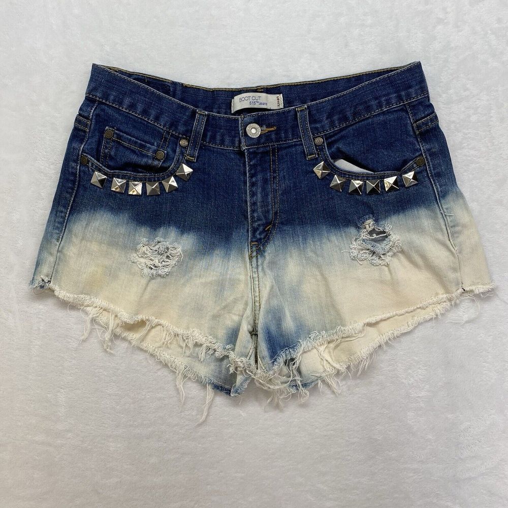 Levi's 515 Shorts Womens 10 Cut Off Denim Jean studded Distressed High Rise